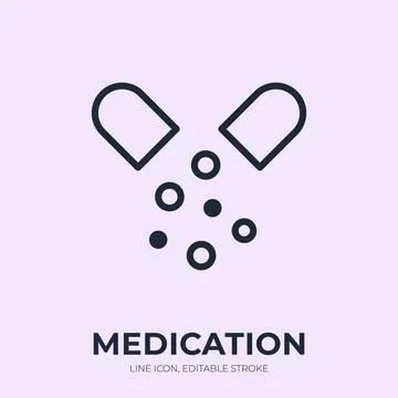 Medication line icon. Pharmaceutical capsule linear vector illustration. Thin Stock Illustration