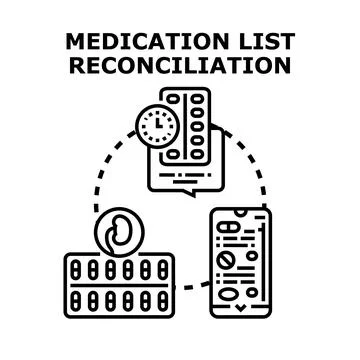 Medication list reconciliation process and healthcare management concept Stock Illustration