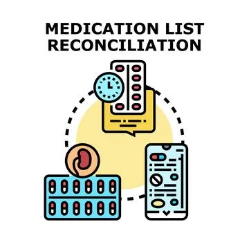 Medication list reconciliation process and healthcare management concept Stock Illustration