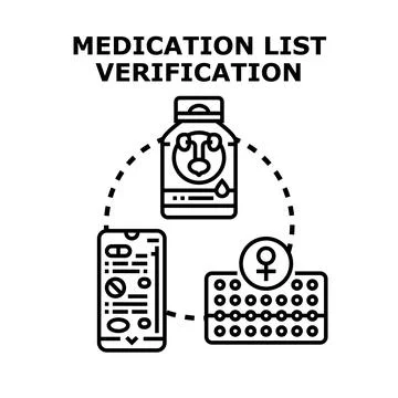 Medication list verification concept linking health and digital records Stock Illustration