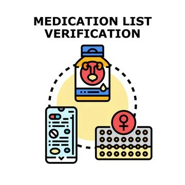 Medication list verification concept linking health and digital records Stock Illustration