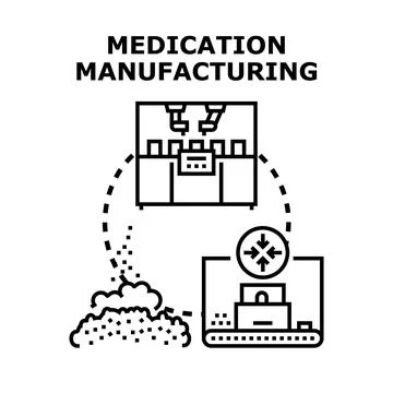 Medication manufacturing process developing new medicines Stock Illustration