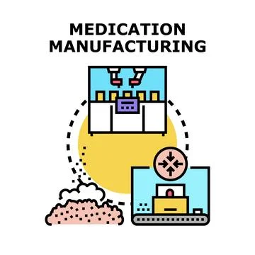 Medication manufacturing process developing new medicines Stock Illustration