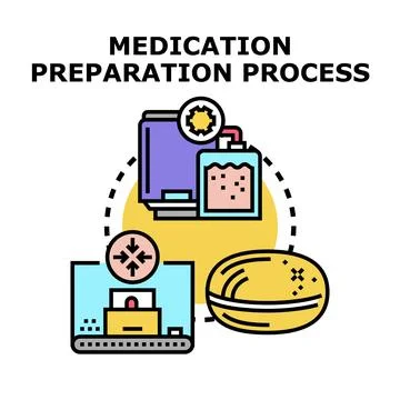 Medication preparation process preparing pharmaceutical and drug production Stock Illustration