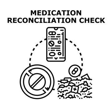 Medication reconciliation process checking digital prescriptions Stock Illustration