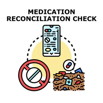 Medication reconciliation process checking digital prescriptions Stock Illustration
