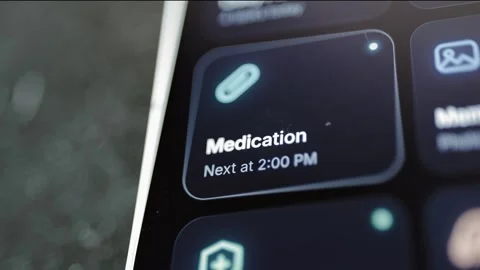 Medication reminder identifies next dose at 2:00 PM 스톡 동영상 346031924