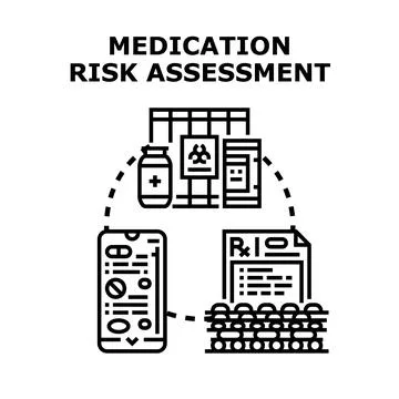 Medication risk assessment evaluating drug safety and health Stock Illustration