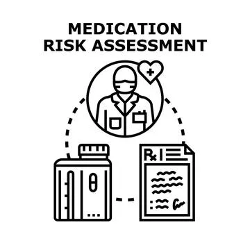Medication risk assessment professional evaluating drug dangers Stock Illustration