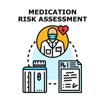 Medication risk assessment professional evaluating drug dangers Stock Illustration