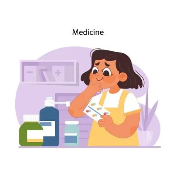 Medication safety for kids. Flat vector illustration Stock Illustration