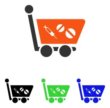 Medication Shopping Cart Flat Vector Icon Stock Illustration