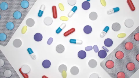 Medication tablets pills capsules Top View Stock Footage 167345958