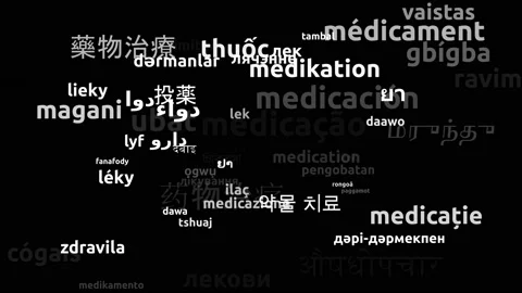 Medication Translated in 60 Worldwide Languages Endless Looping 3d Zooming Wo 스톡 동영상 145200174