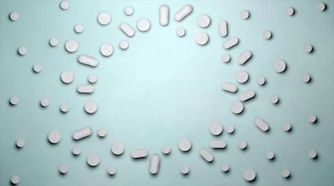 Medication white round tablets arranged circle isolated on blue color backgro Stock Illustration