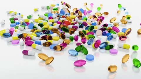 Medications fall onto the surface and bounce off in an irregular manner. Is.. Stock Footage 246307480