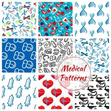 Medications, medical vector seamless patterns set イラスト素材