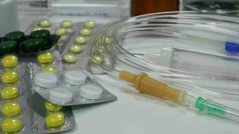 Medications on the table Stock Footage 87423013