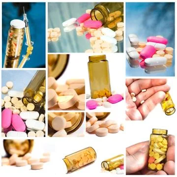 Medicien tileset with medicine bottle, pills, and syringe Stock Photos