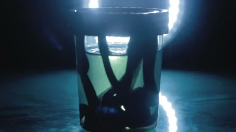 Medicinal Leeches Wriggle Inside Jar At Dark. Spooky Worms Waiting Vidéo 128000503