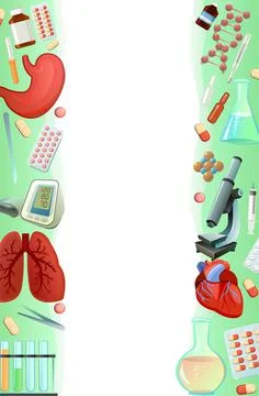 Medicine and treatment. Frame vertically on both sides. Subjects of study. Eq Stock Illustration