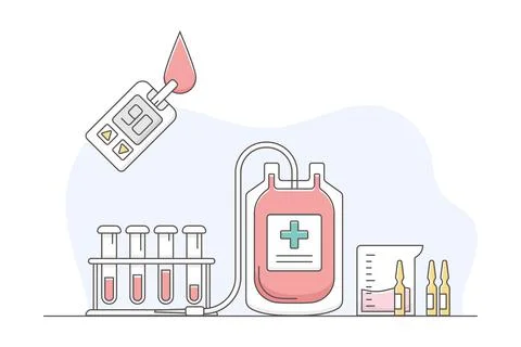 Medicine with Blood Sampling and Testing for Cholesterol Level Line Vector Stock Illustration