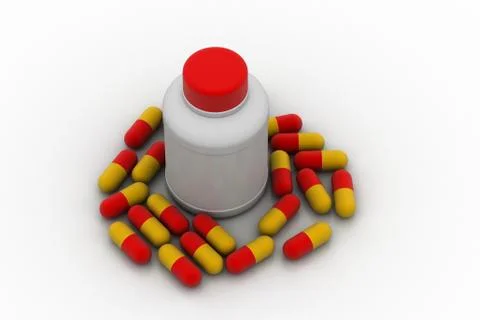 Medicine bottle with capsule Stock Illustration