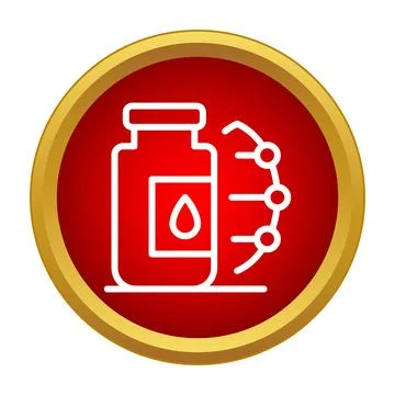Medicine bottle with molecular structure icon on red button Illustrazione stock