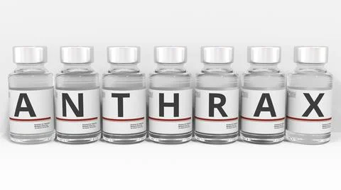 Medicine bottles compose ANTHRAX text. Conceptual 3d rendering Stock Illustration