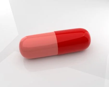 Medicine capsules with reflection on a white background Illustrazione stock