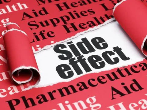 Medicine concept: black text Side Effect under the piece of  torn paper Stock Illustration