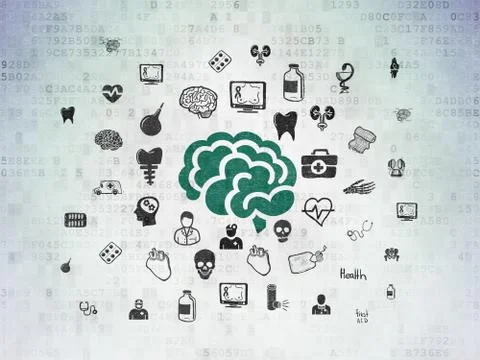 Medicine concept: Brain on Digital Data Paper background Stock Illustration