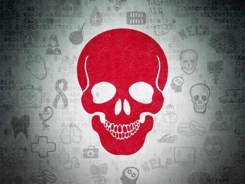Medicine concept: Scull on Digital Data Paper background Illustrazione stock