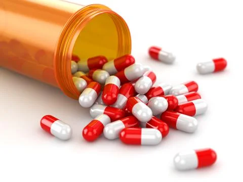 Medicine concept. spilled pills from prescription bottle. Stock Illustration
