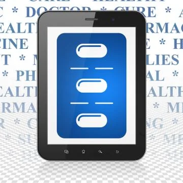 Medicine concept: Tablet Computer with Pills Blister on display Stock-Illustration