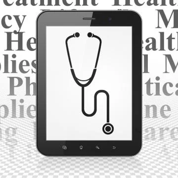 Medicine concept: Tablet Computer with Stethoscope on display Illustrazione stock