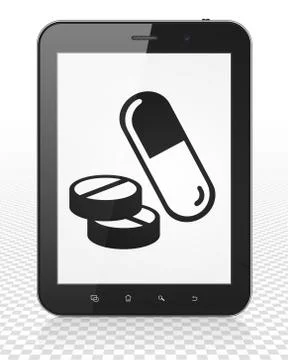 Medicine concept: Tablet Pc Computer with Pills on display Stock-Illustration