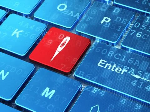 Medicine concept: Thermometer on computer keyboard background Stock-Illustration