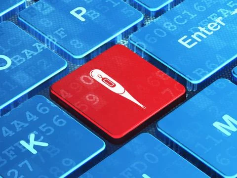 Medicine concept: Thermometer on computer keyboard background Illustrazione stock