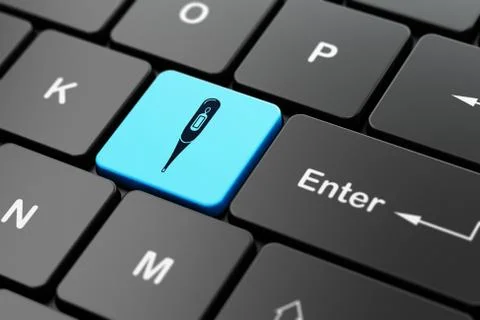 Medicine concept: Thermometer on computer keyboard background Stock Illustration