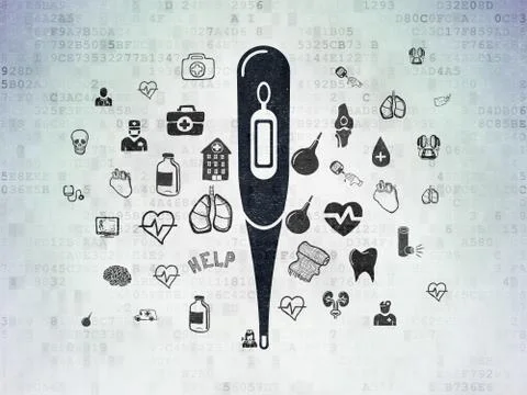 Medicine concept: Thermometer on Digital Data Paper background Stock Illustration