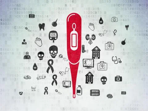 Medicine concept: Thermometer on Digital Data Paper background Stock Illustration