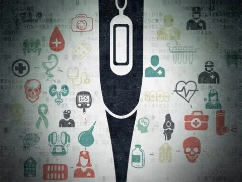 Medicine concept: Thermometer on Digital Data Paper background Stock Illustration