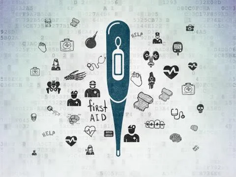 Medicine concept: Thermometer on Digital Data Paper background Stock Illustration