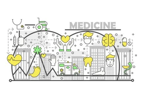 Medicine concept vector flat line art illustration Illustrazione stock