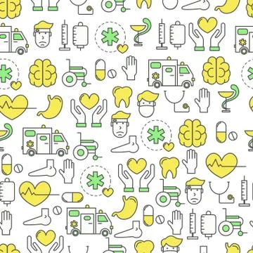 Medicine concept vector flat line art seamless pattern Illustrazione stock