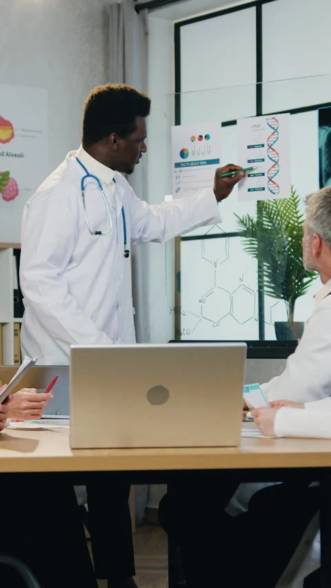 Medicine concept where good-looking purposeful high-skilled multicultural men an Stock Footage 329426749