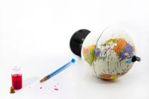 Medicine documents with small globe on it. Abstract photo of illness time. Stock Photos