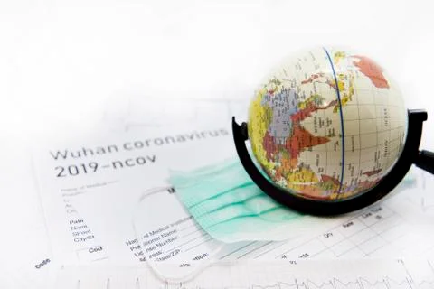 Medicine documents with small globe on it. Abstract photo of illness time. Stock Photos