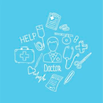 Medicine doodle icon set. Vector eps illustrations. Stock Illustration
